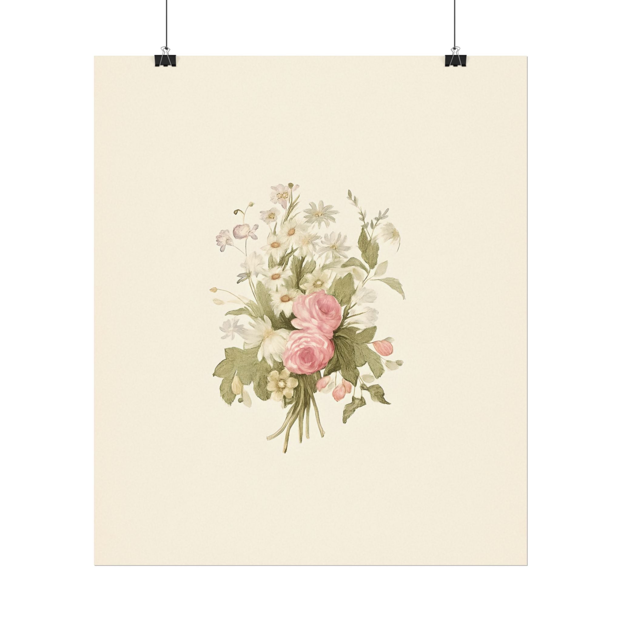 Vintage Roses Textured Watercolor Matte Poster