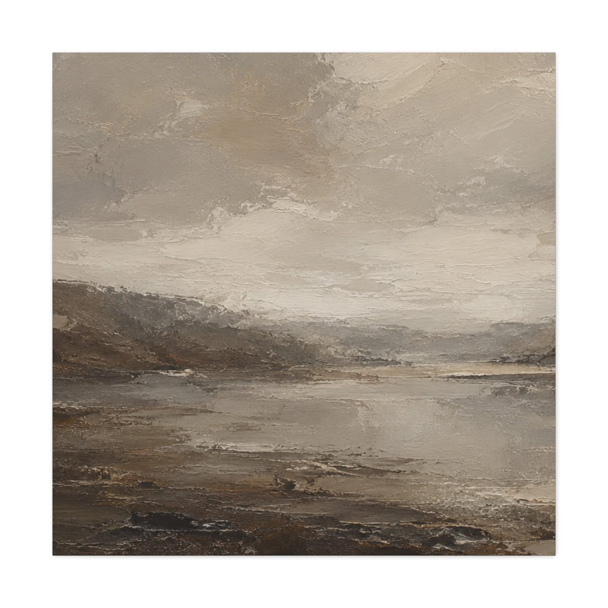 Neutral Misty Lake Landscape Canvas