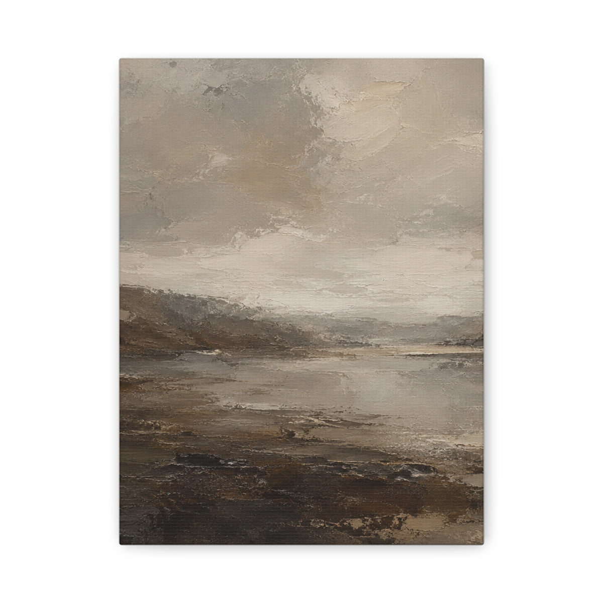 Neutral Misty Lake Landscape Canvas