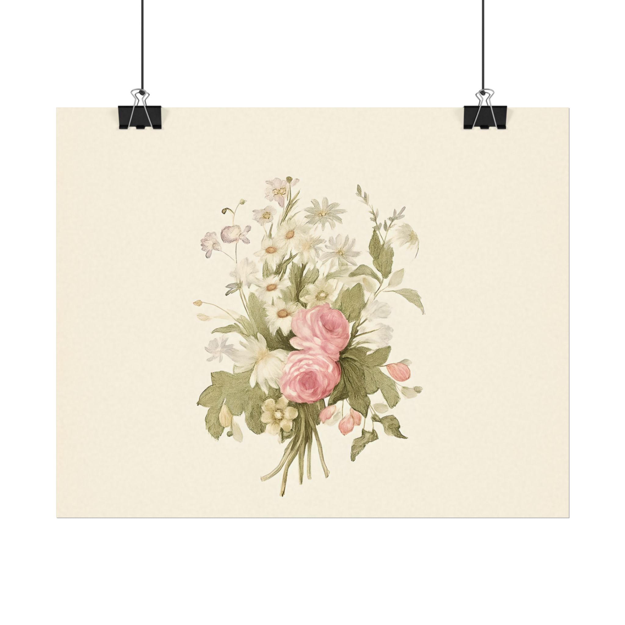 Vintage Roses Textured Watercolor Matte Poster