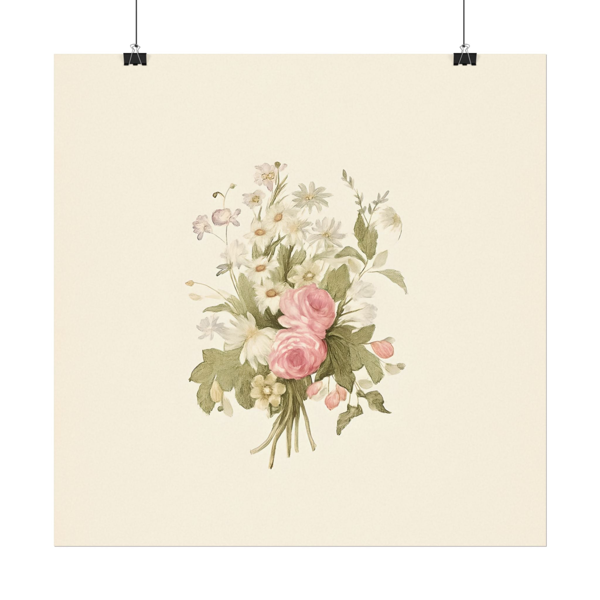 Vintage Roses Textured Watercolor Matte Poster