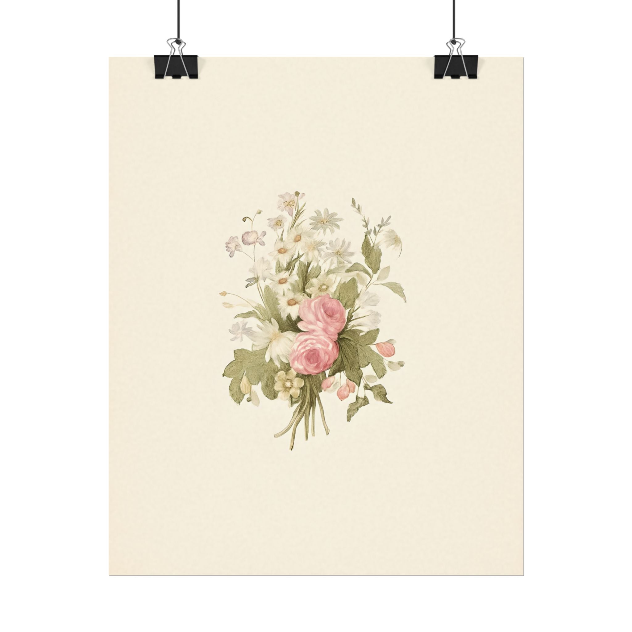 Vintage Roses Textured Watercolor Matte Poster