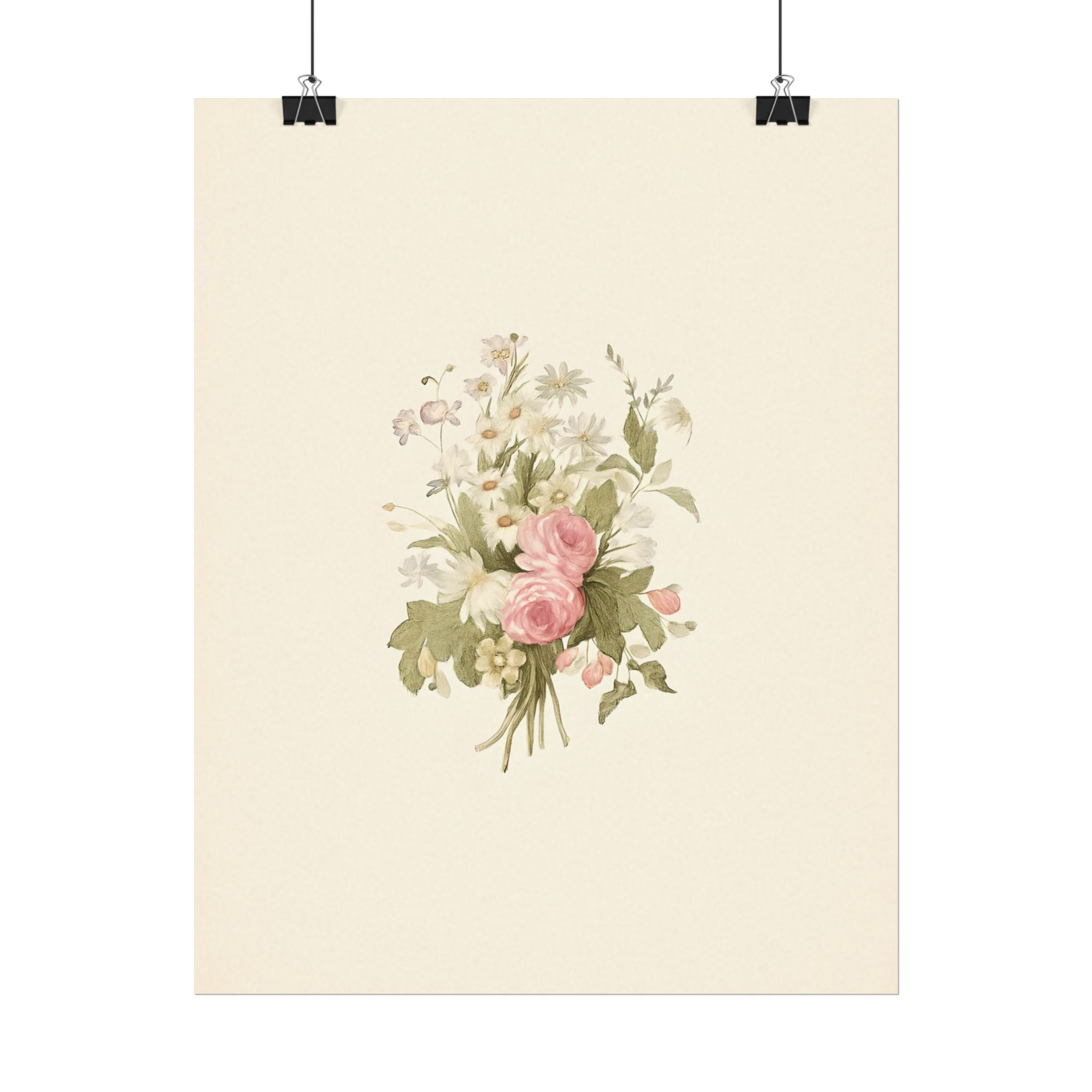 Vintage Roses Textured Watercolor Matte Poster
