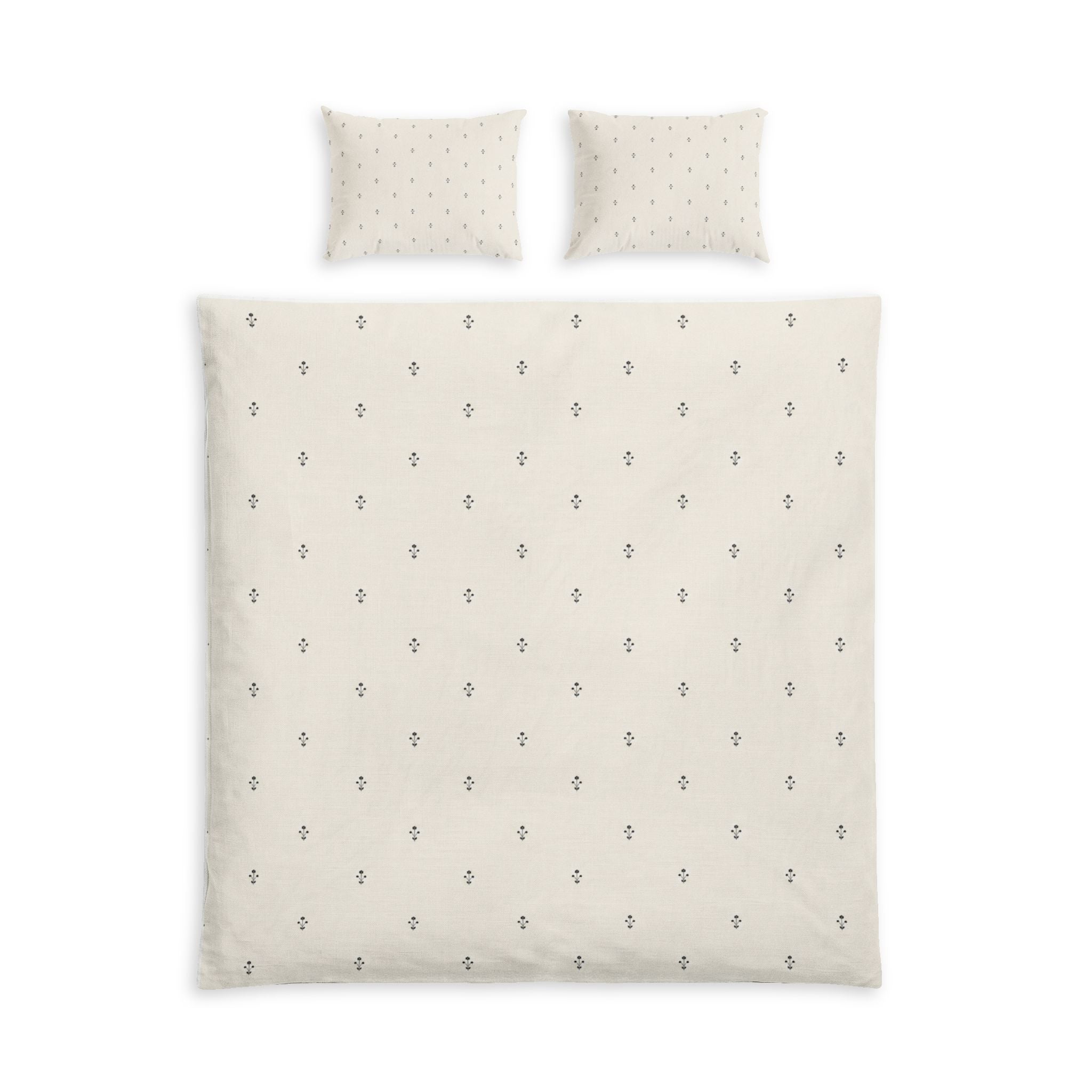 Cotton Duvet Cover Set — Neutral Tiny Floral Pattern, Breathable Cotton Bedding