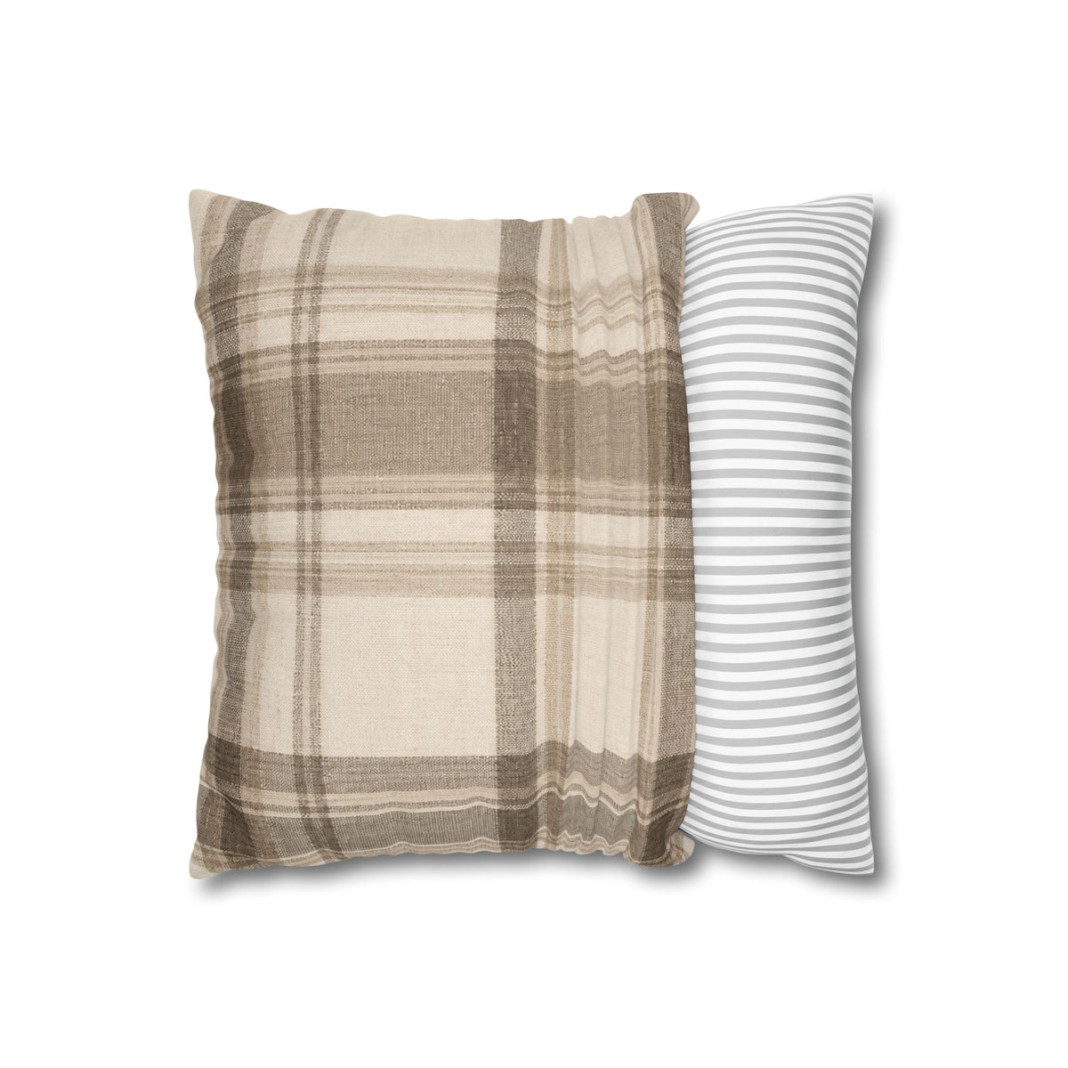Neutral Plaid Cushion Cover Pillowcase | Square Pillowcase, Beige Brown Plaid