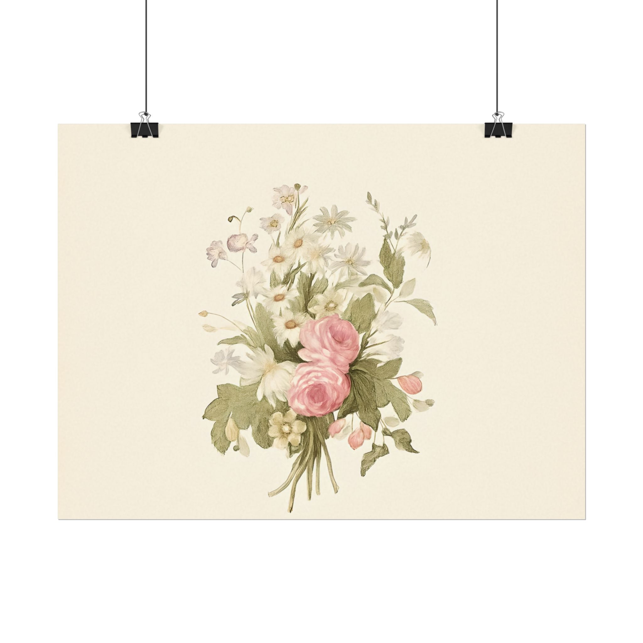 Vintage Roses Textured Watercolor Matte Poster