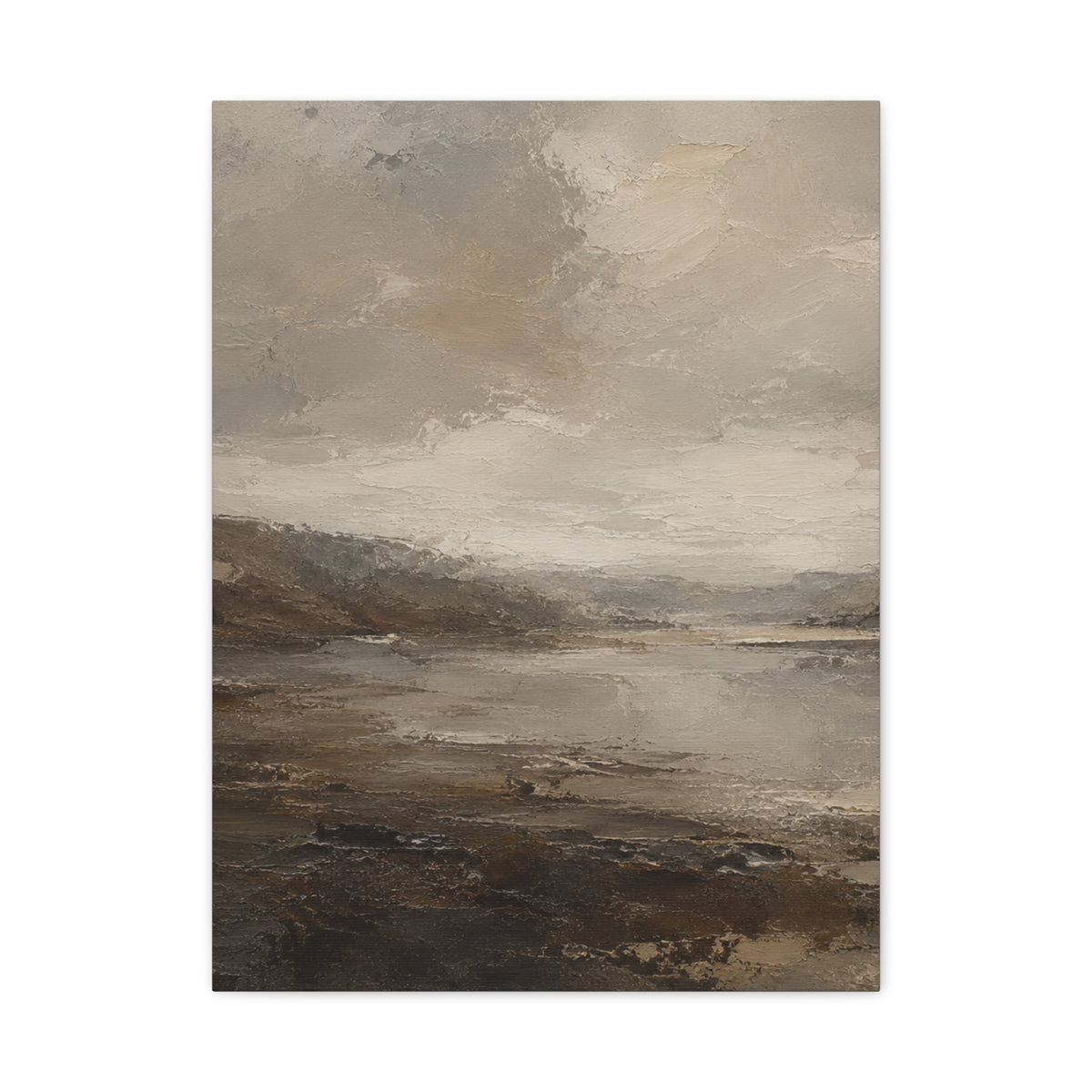 Neutral Misty Lake Landscape Canvas