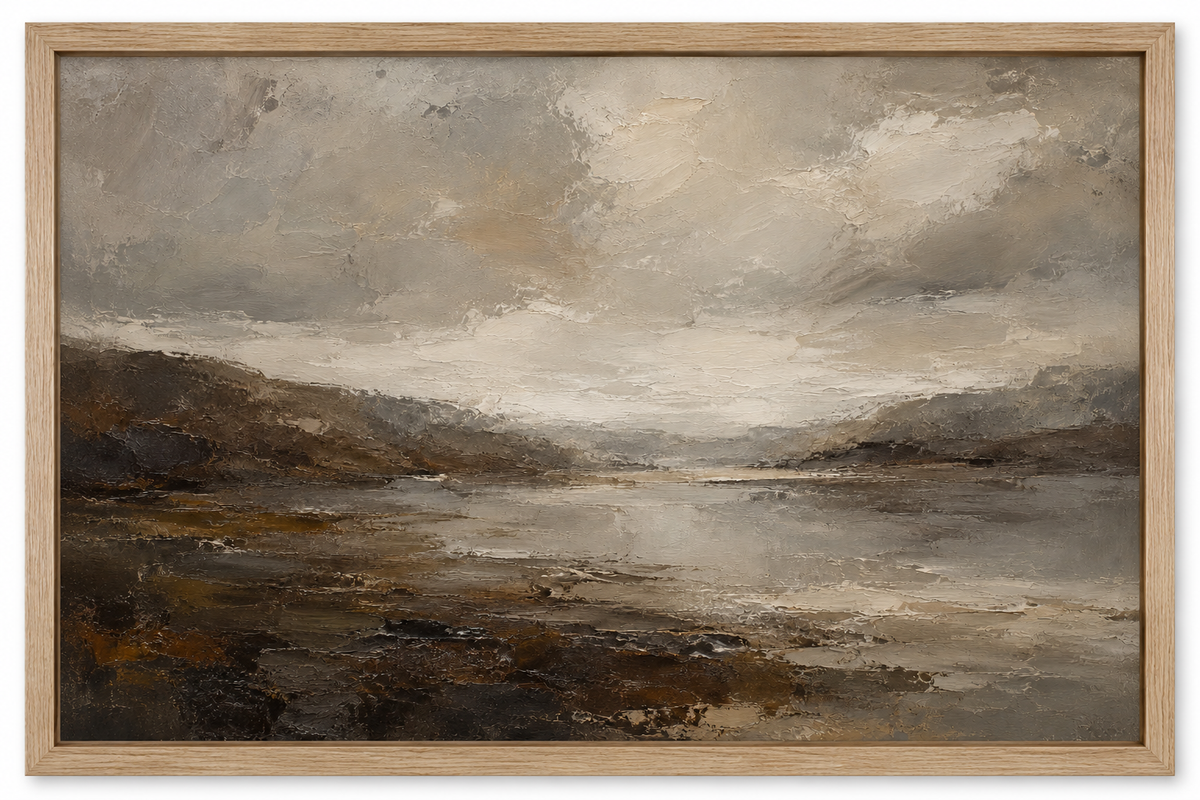 Neutral Misty Lake Landscape Canvas