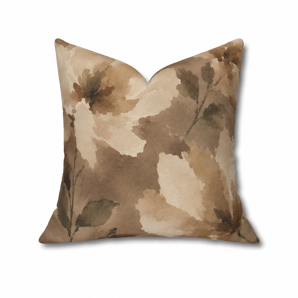 Neutral Watercolor Floral Pillowcase | Square Pillowcase, Beige Botanical Print