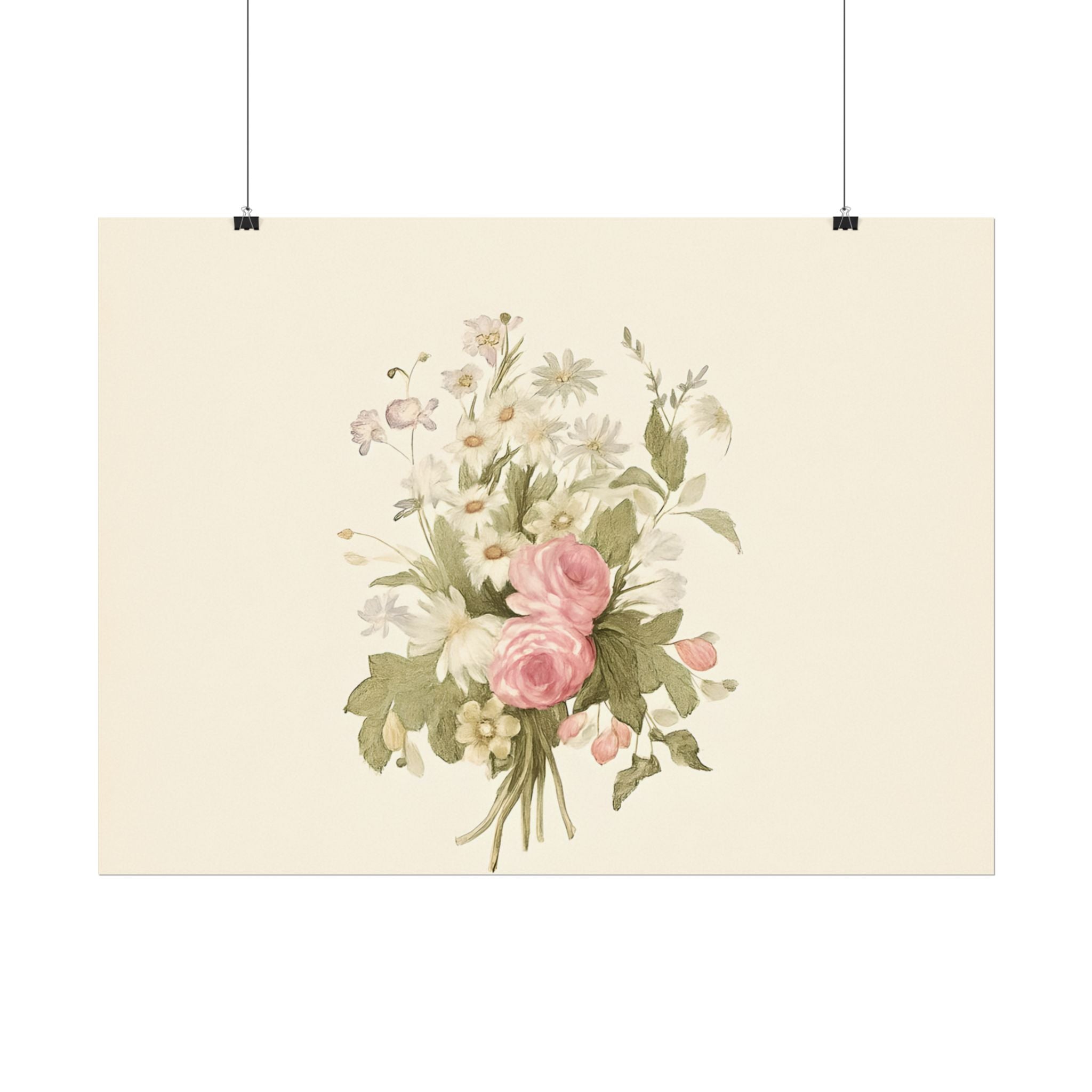 Vintage Roses Textured Watercolor Matte Poster