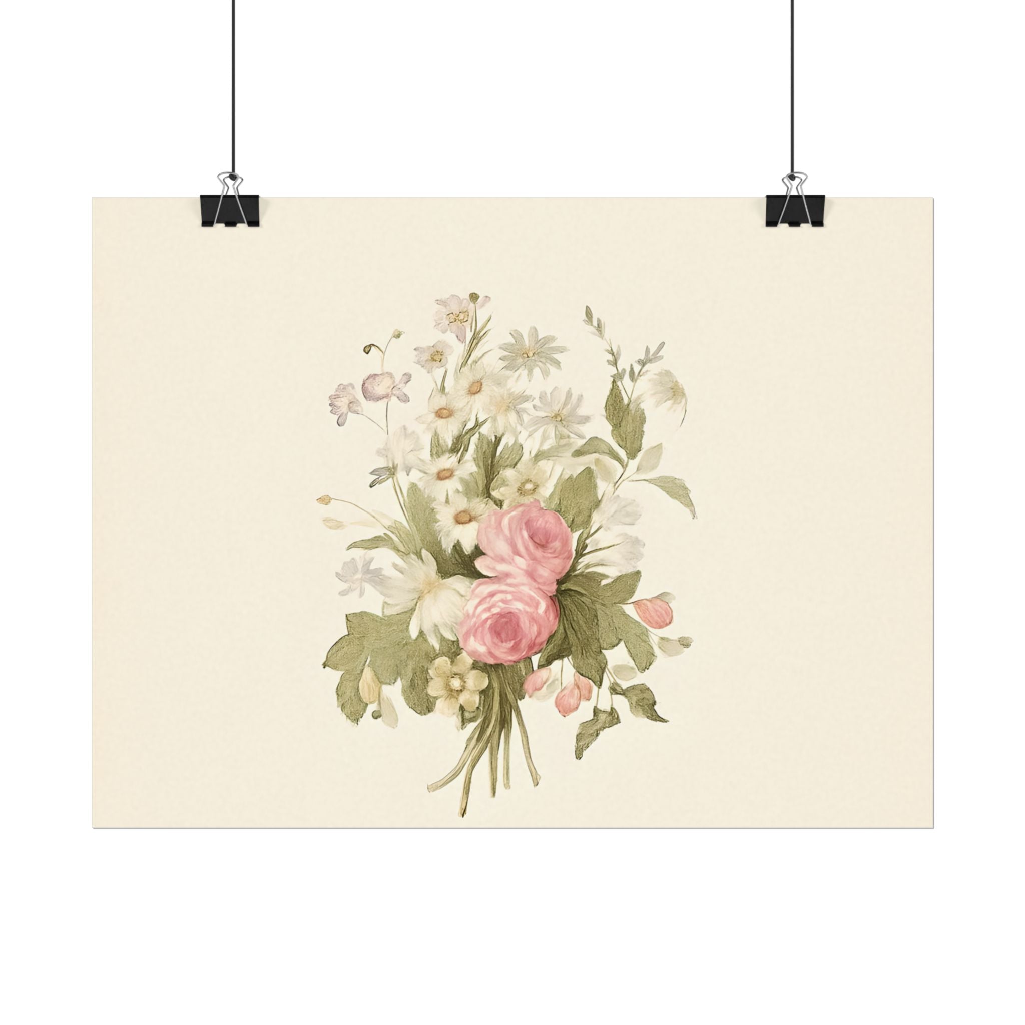 Vintage Roses Textured Watercolor Matte Poster