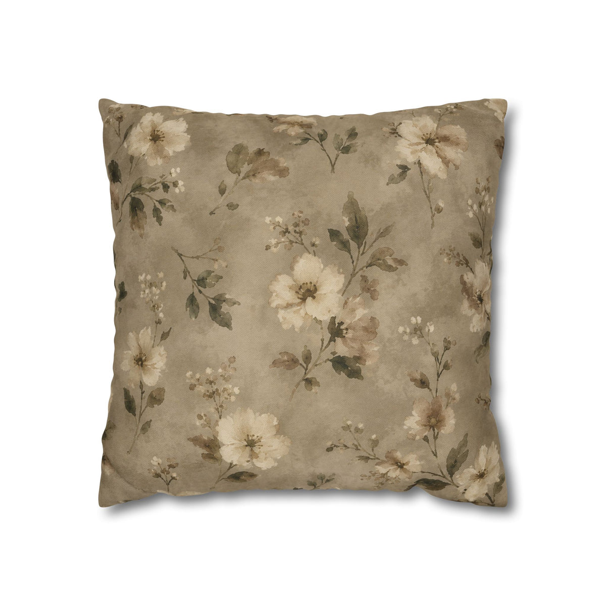 Vintage Floral Pattern Spun Polyester Pillowcase | Neutral Cottagecore Throw Pillow