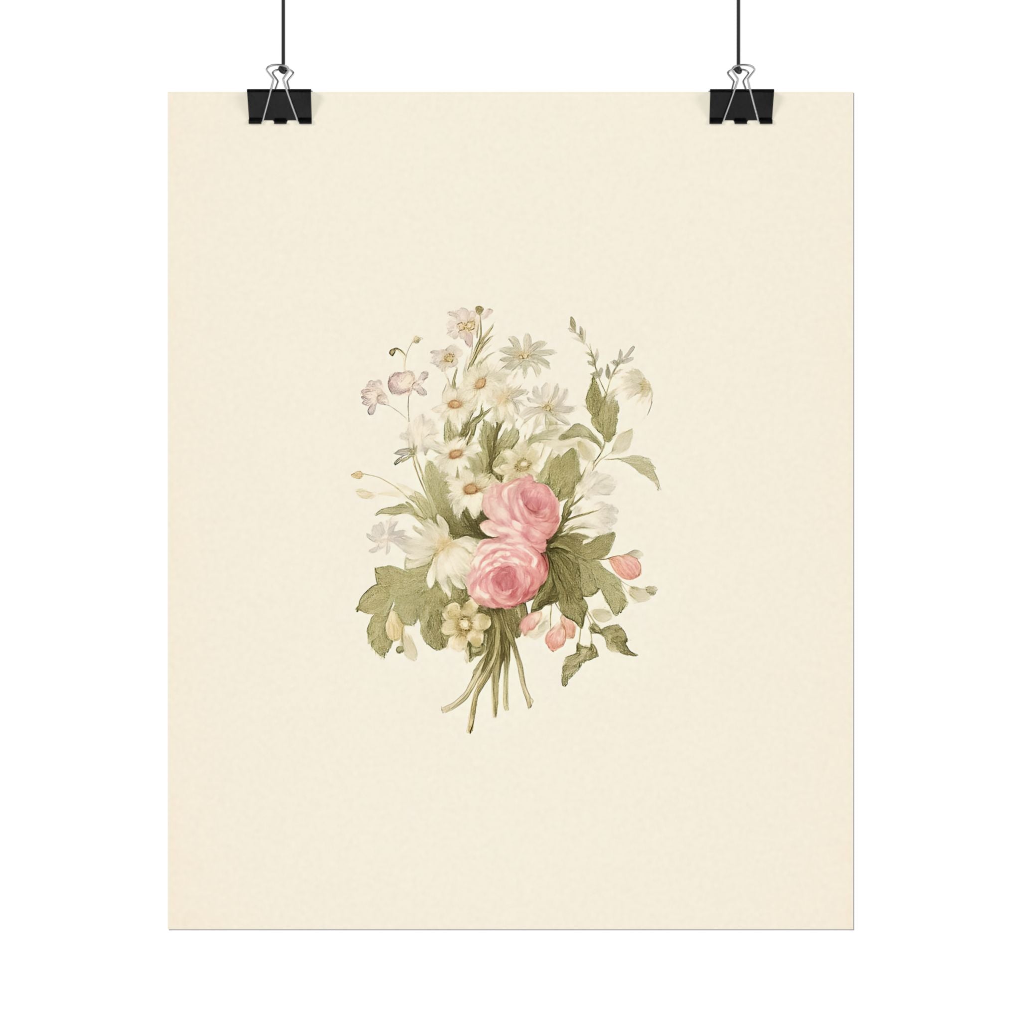 Vintage Roses Textured Watercolor Matte Poster
