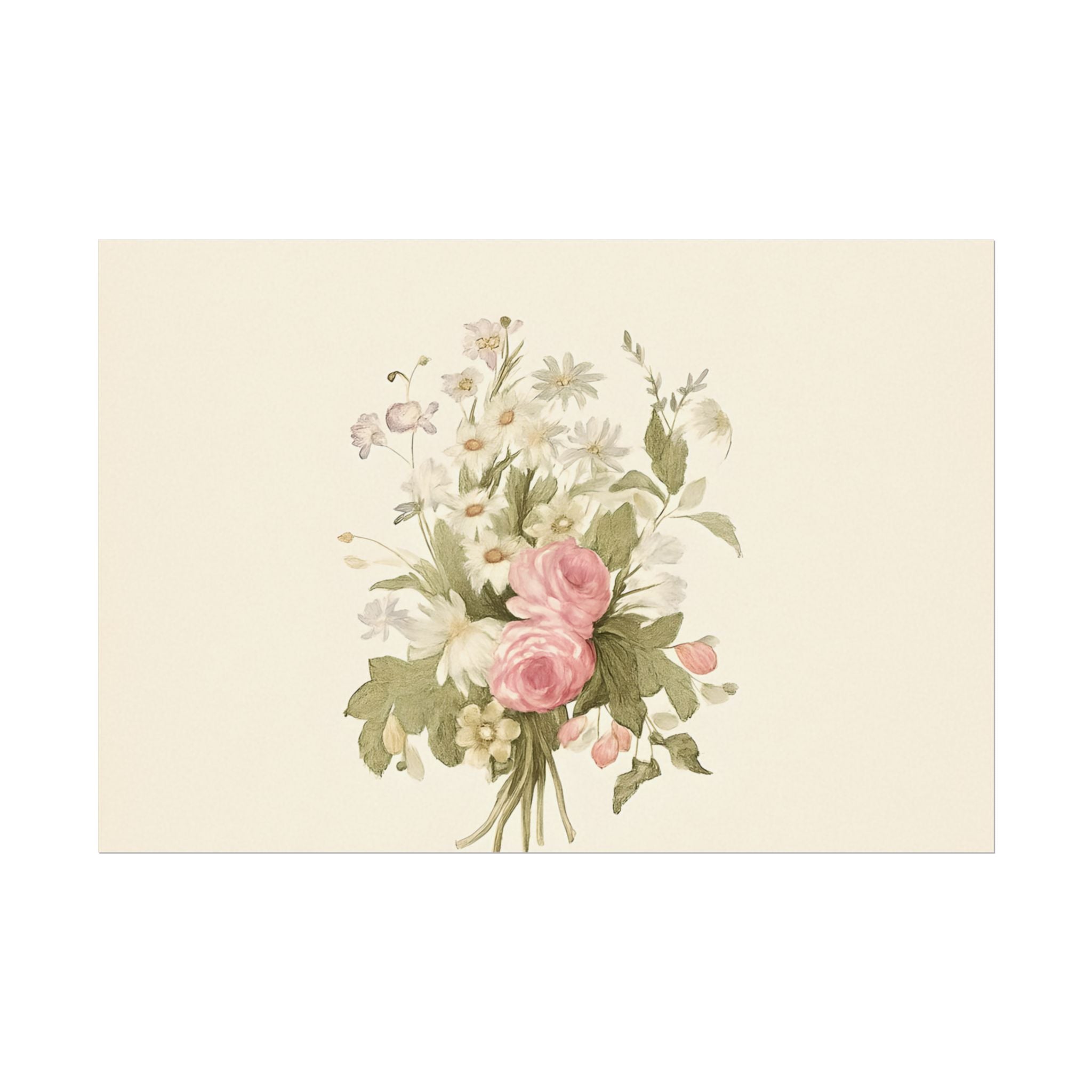 Vintage Roses Textured Watercolor Matte Poster