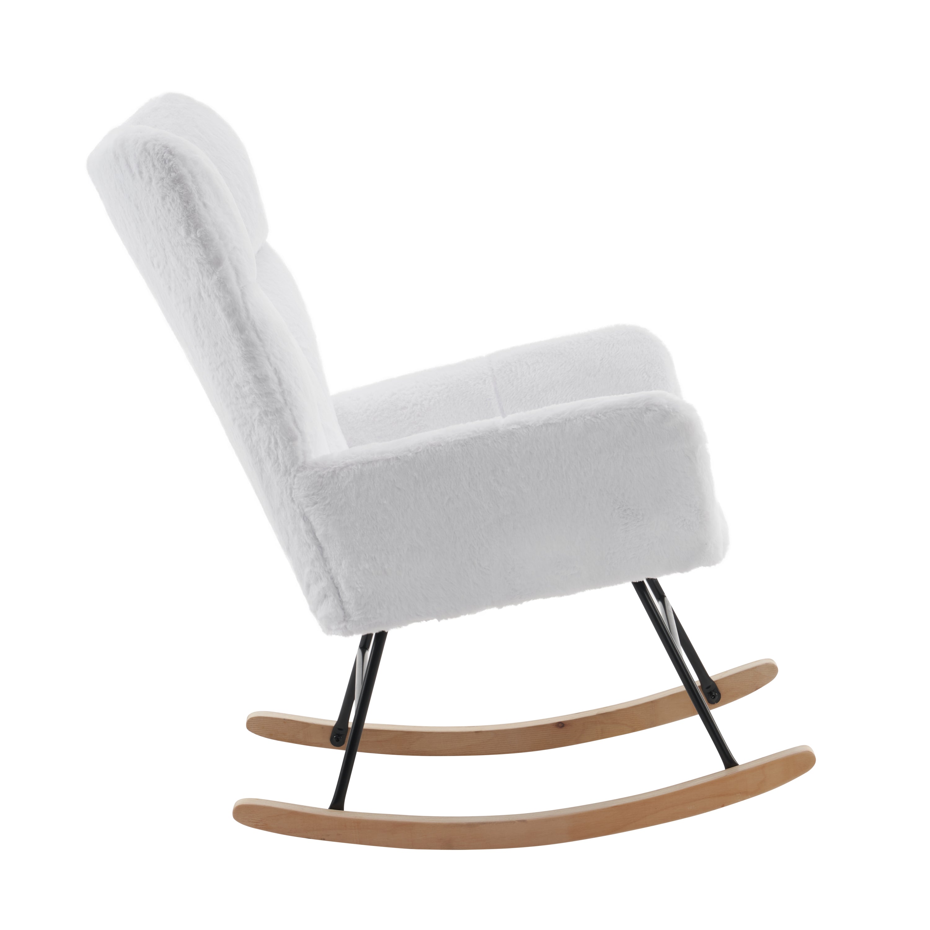 Rocking Chair Nursery, Solid Wood Legs Reading Chair with Faux Fur Upholstered , Nap Armchair for Living Rooms, Bedrooms, Offices, Best Gift,White Faux Fur
