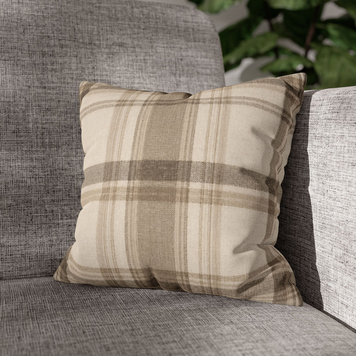 Neutral Plaid Cushion Cover Pillowcase | Square Pillowcase, Beige Brown Plaid