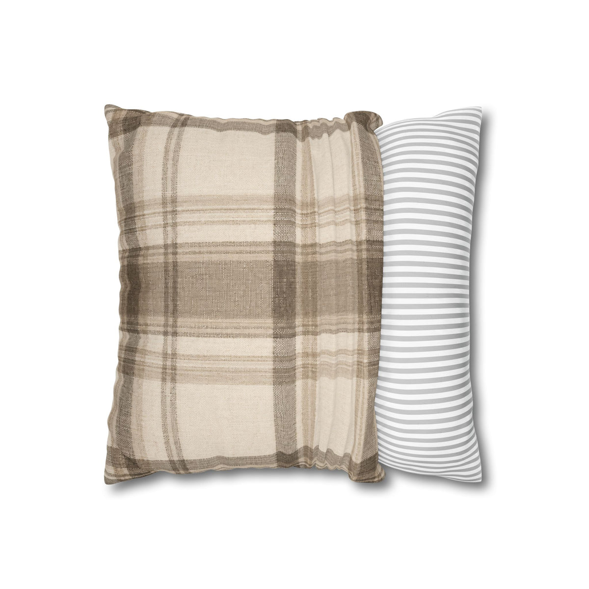 Neutral Plaid Cushion Cover Pillowcase | Square Pillowcase, Beige Brown Plaid