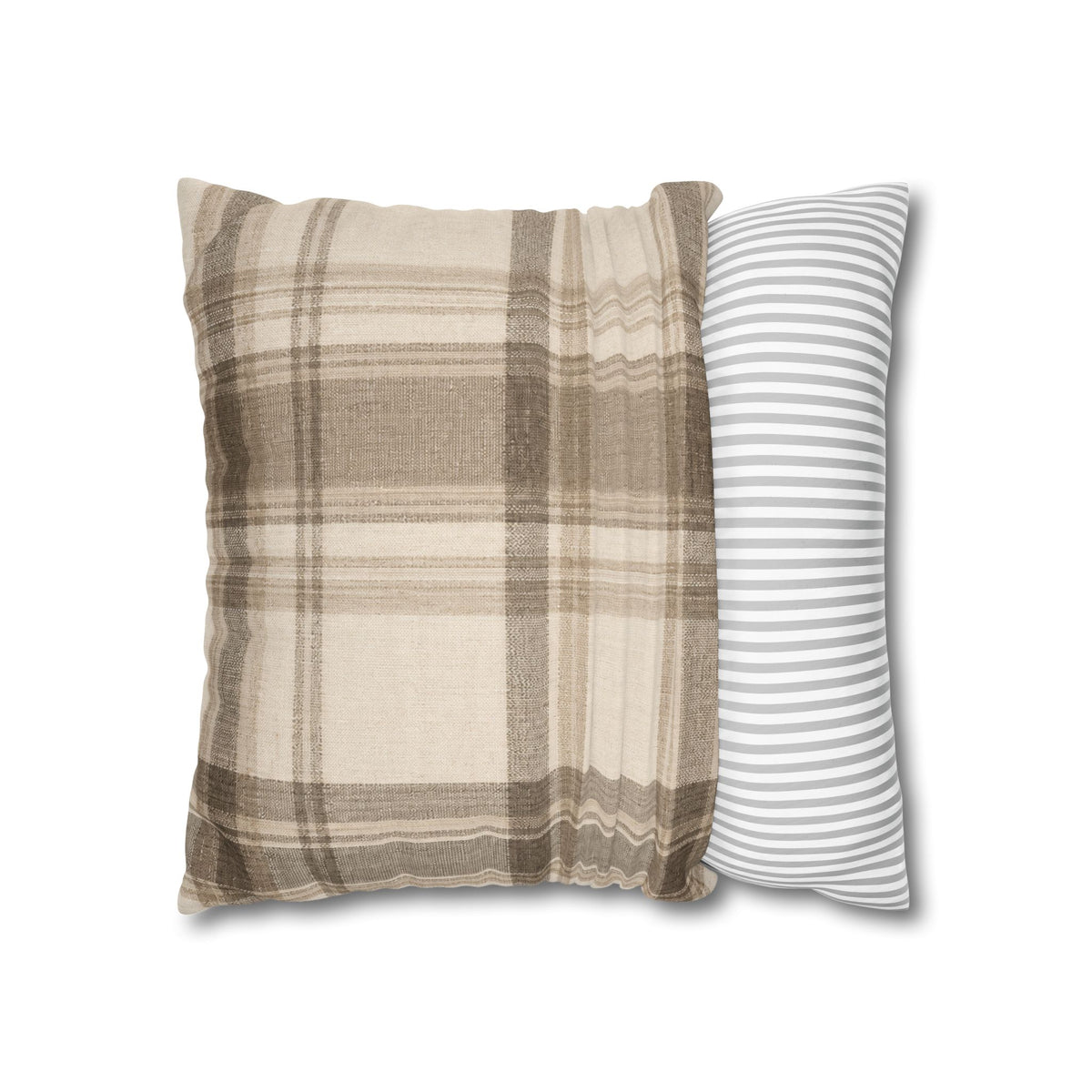 Neutral Plaid Cushion Cover Pillowcase | Square Pillowcase, Beige Brown Plaid