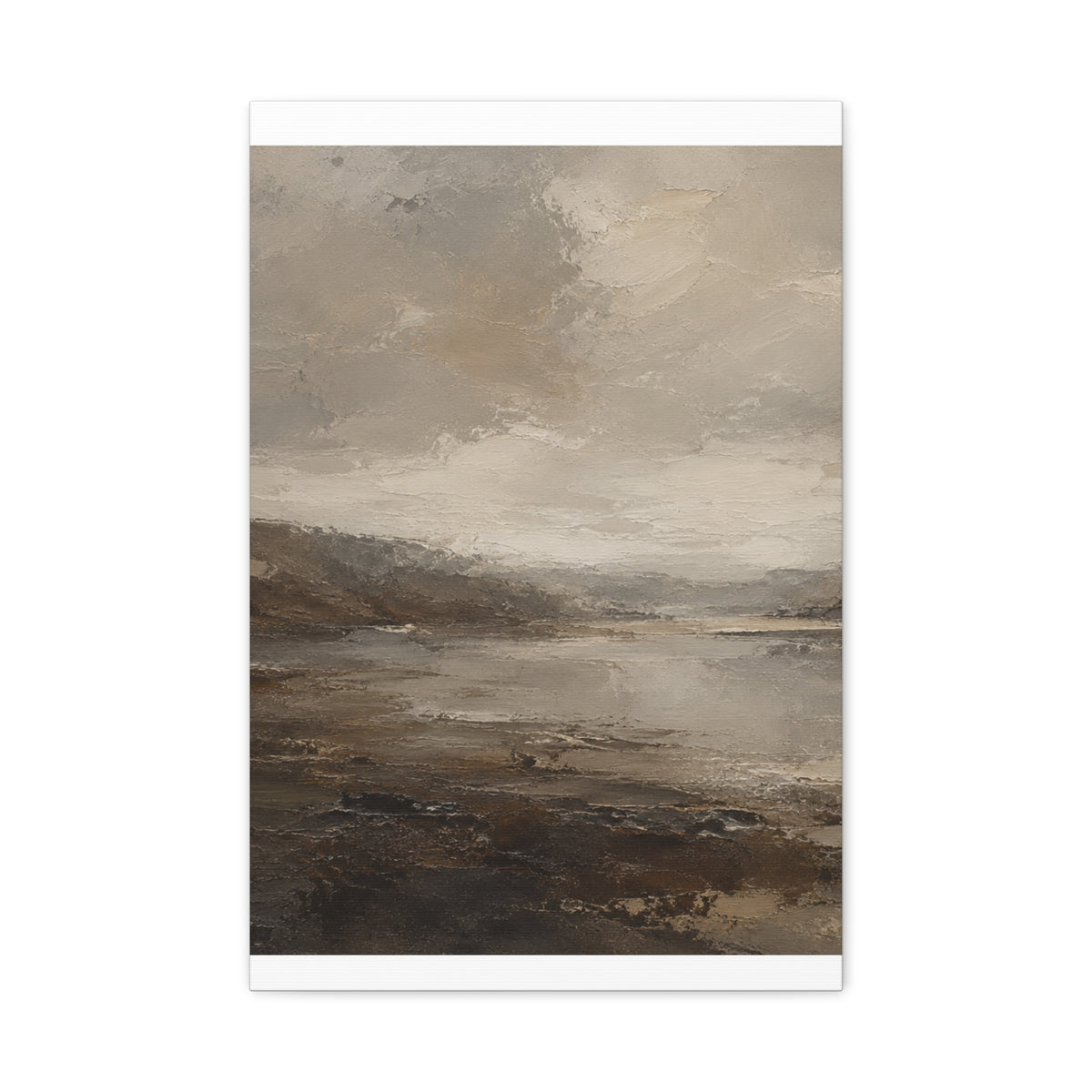 Neutral Misty Lake Landscape Canvas