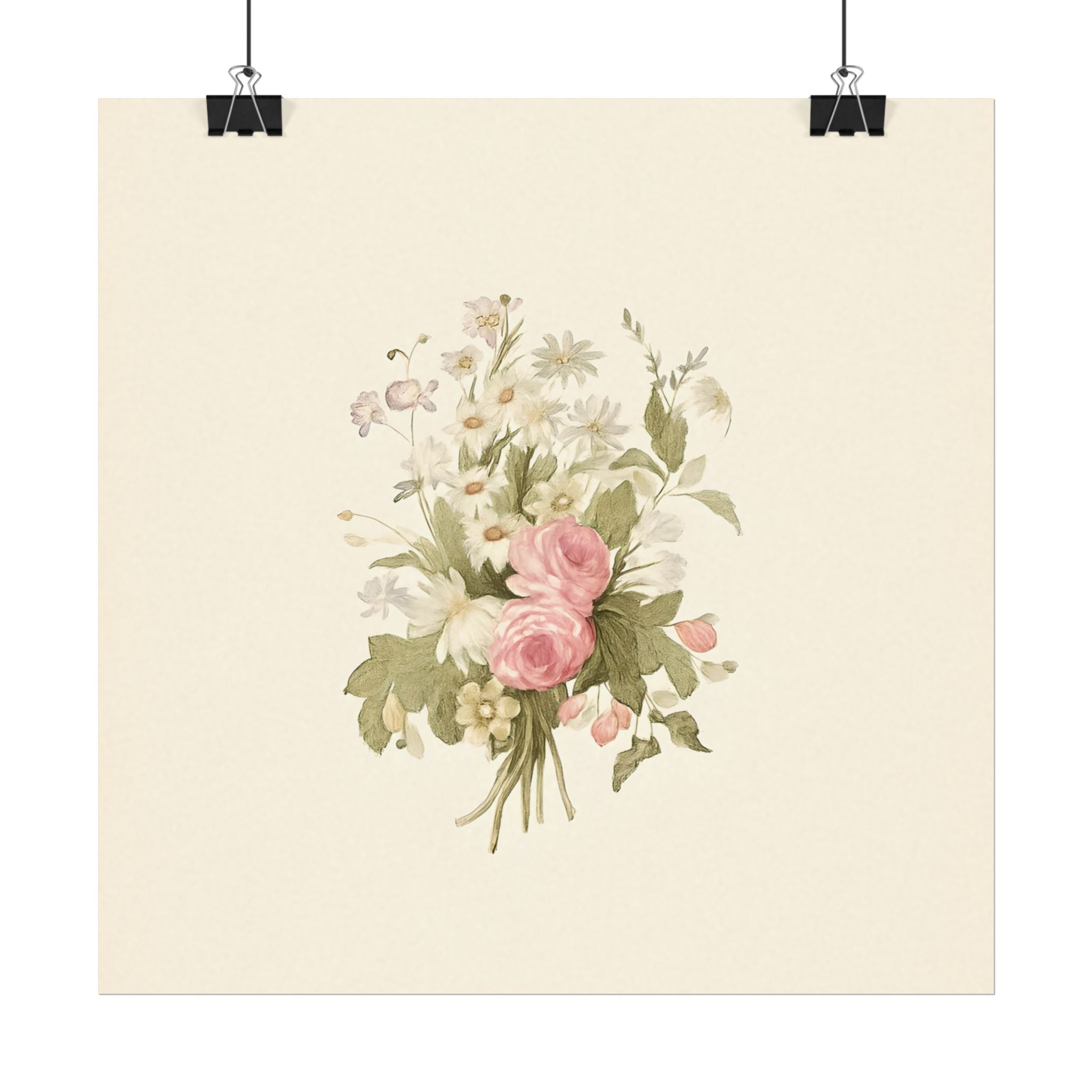 Vintage Roses Textured Watercolor Matte Poster