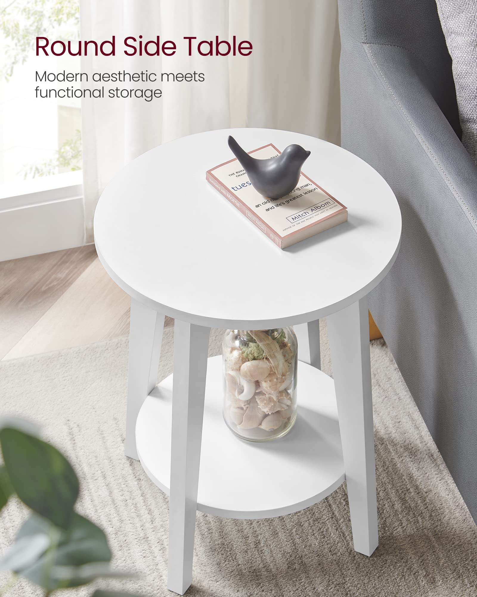 VASAGLE Round Side Table with Lower Shelf, End Table for Small Spaces, Nightstand for Living Room, Bedroom, Rustic Walnut, ULET283T41, 15.8 x15.8 x 19.7 Inches
