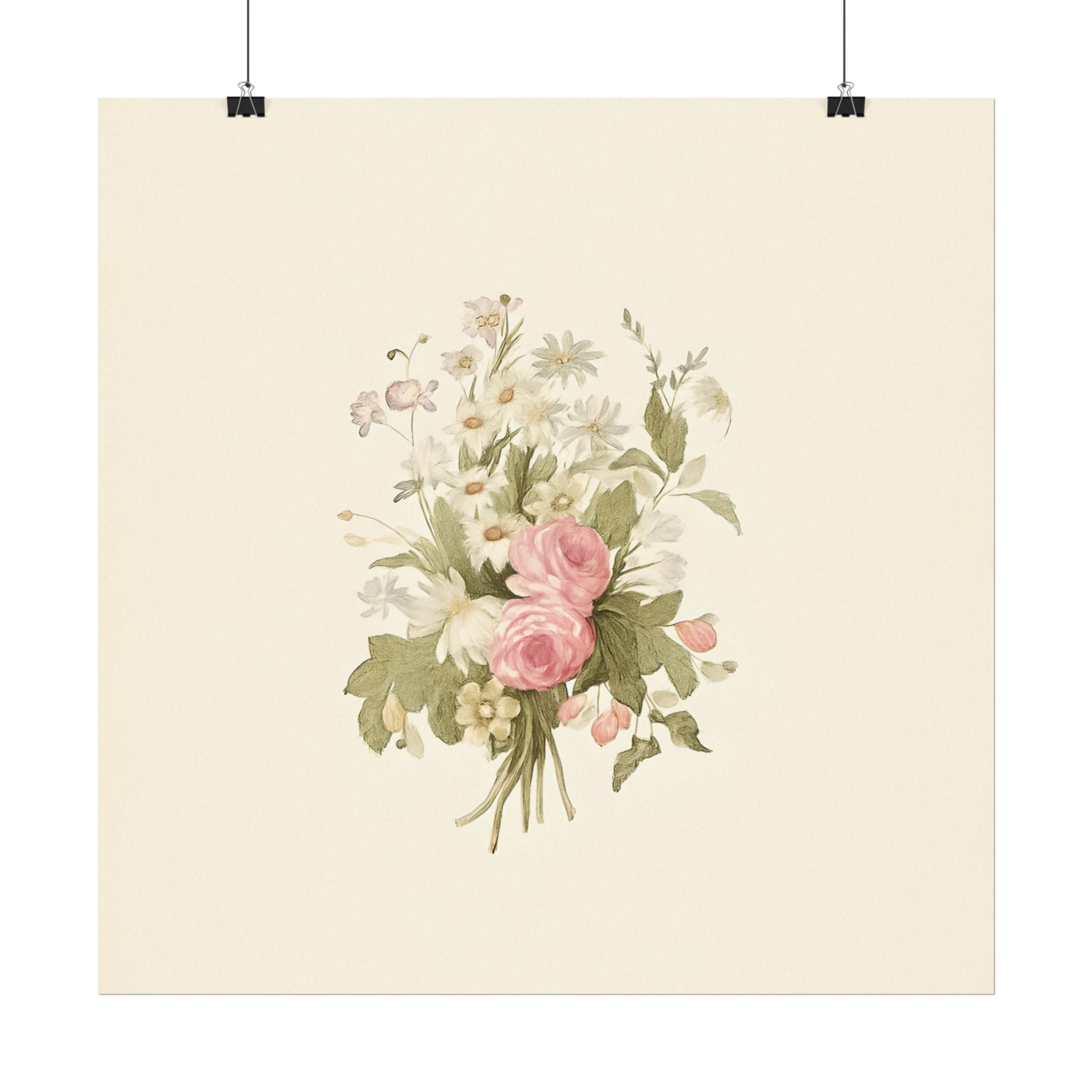 Vintage Roses Textured Watercolor Matte Poster