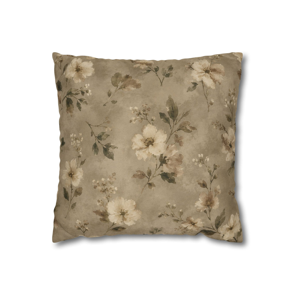 Vintage Floral Pattern Spun Polyester Pillowcase | Neutral Cottagecore Throw Pillow
