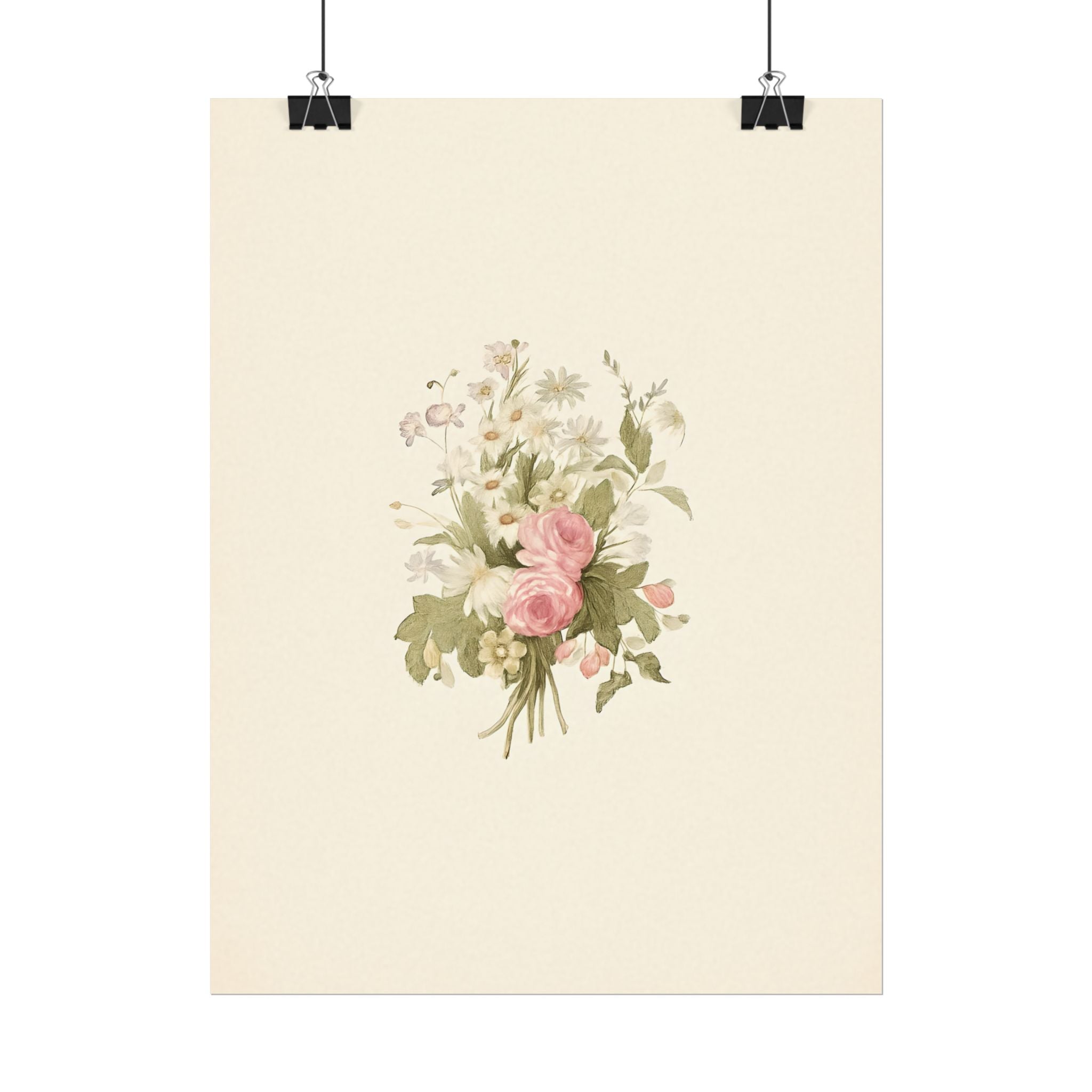 Vintage Roses Textured Watercolor Matte Poster