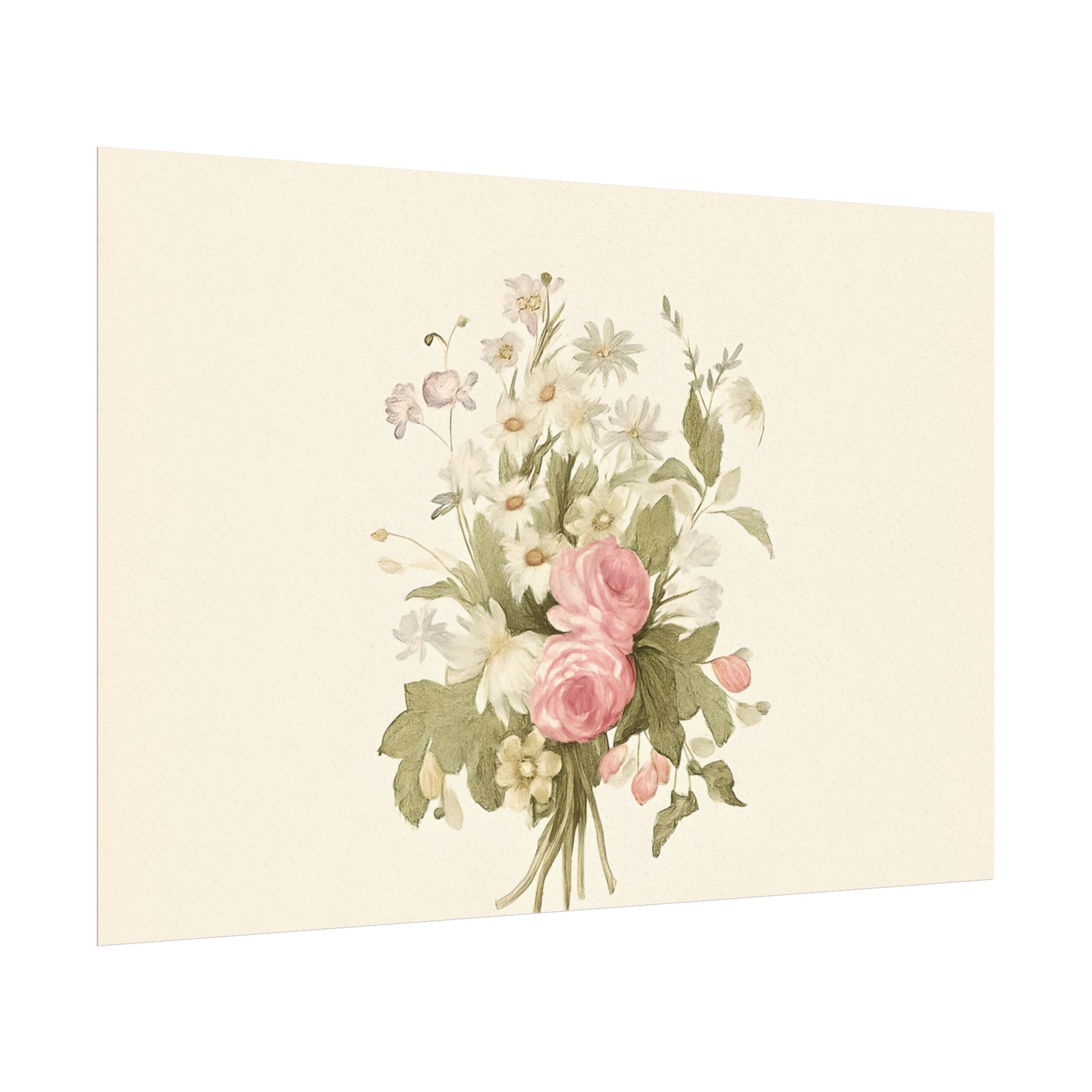 Vintage Roses Textured Watercolor Matte Poster
