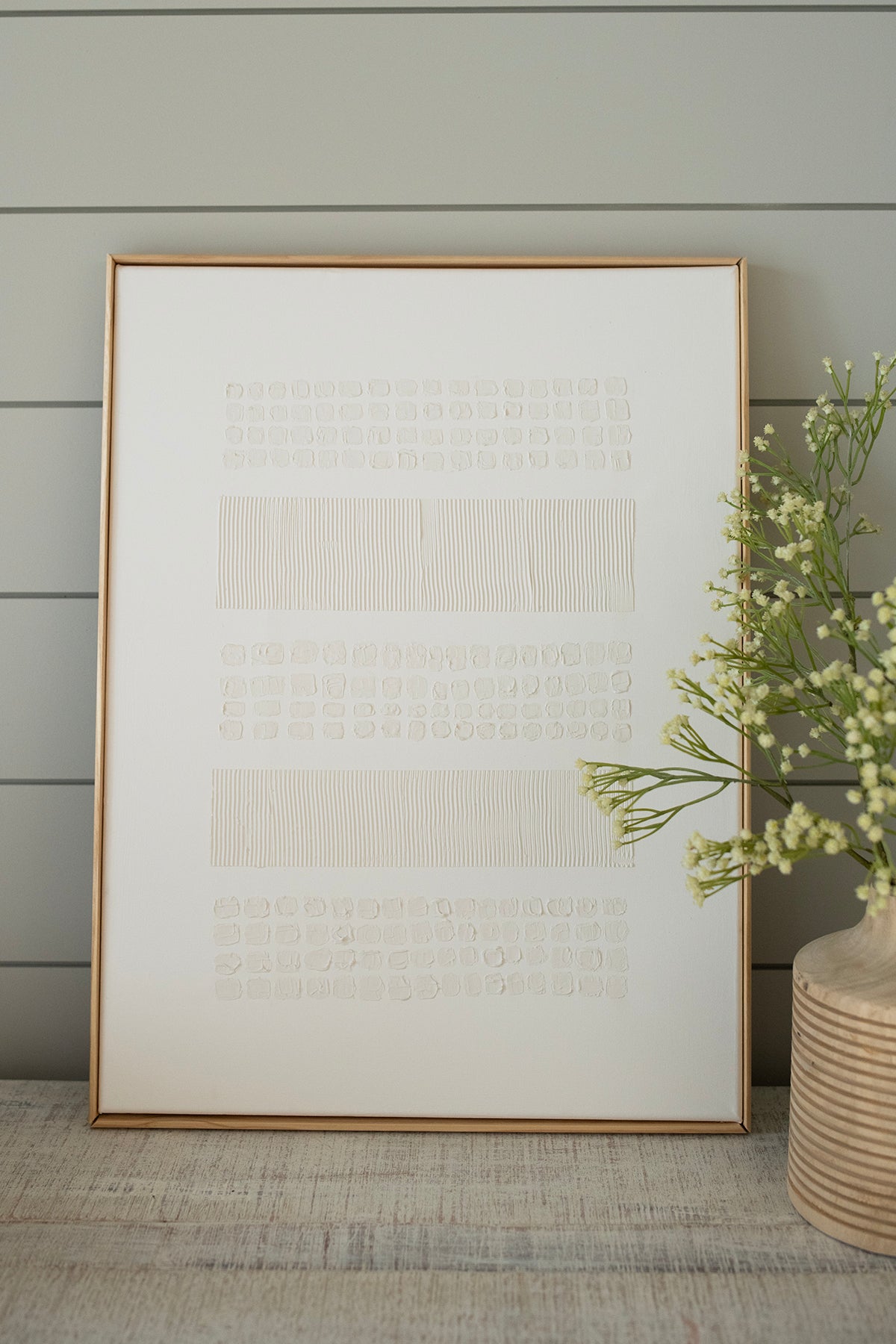Cream Lines & Dots - 3D Minimalist Abstract Textured Artwork- Wabi Sabi Art
