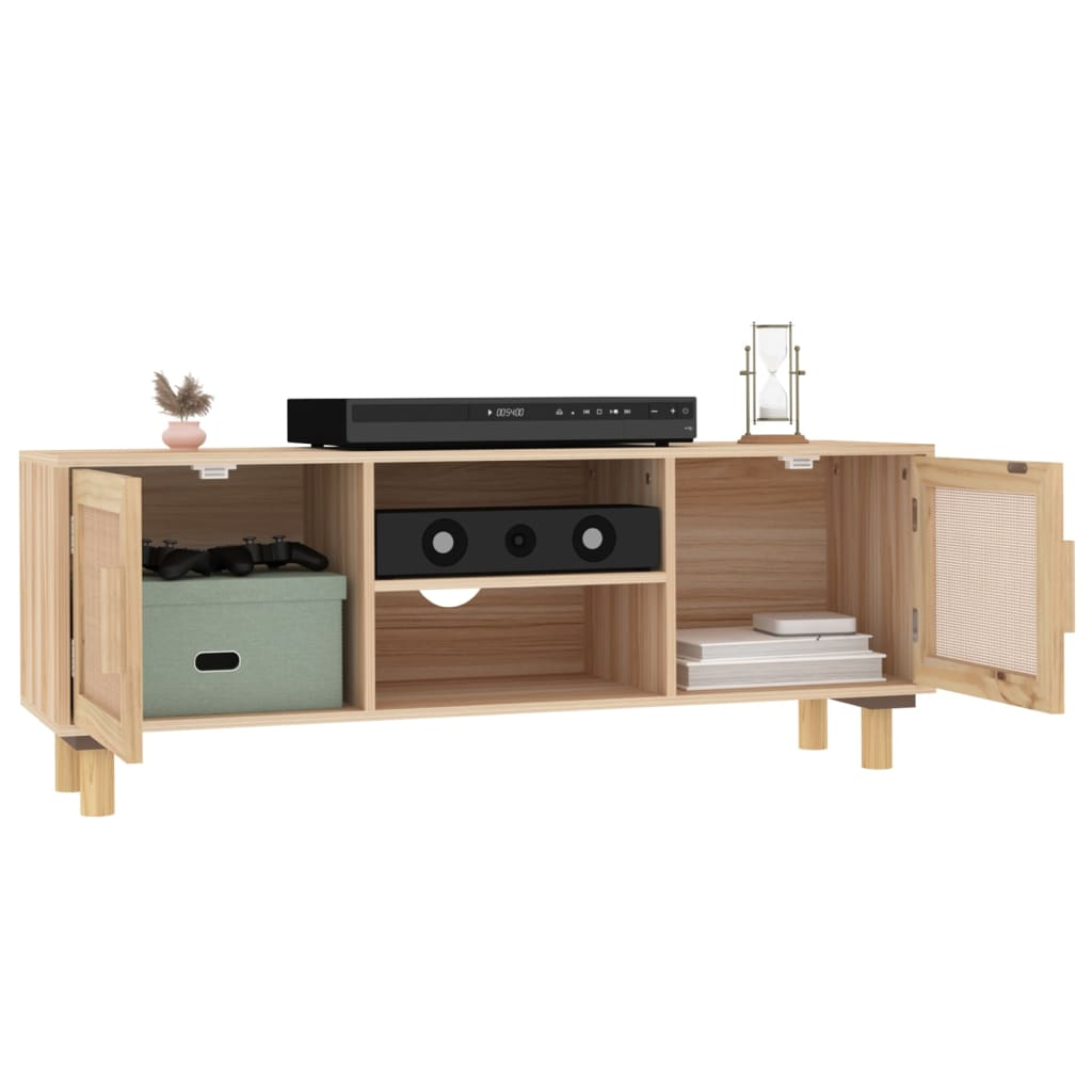 vidaXL TV Cabinet Brown 41.3"x11.8"x15.7" Solid Wood Pine&Natural Rattan