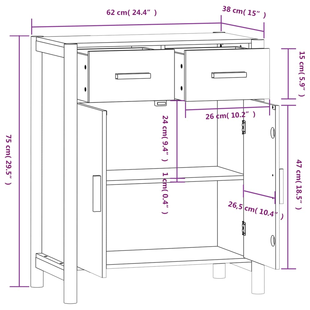vidaXL Sideboard 24.4"x15"x29.5" Engineered Wood