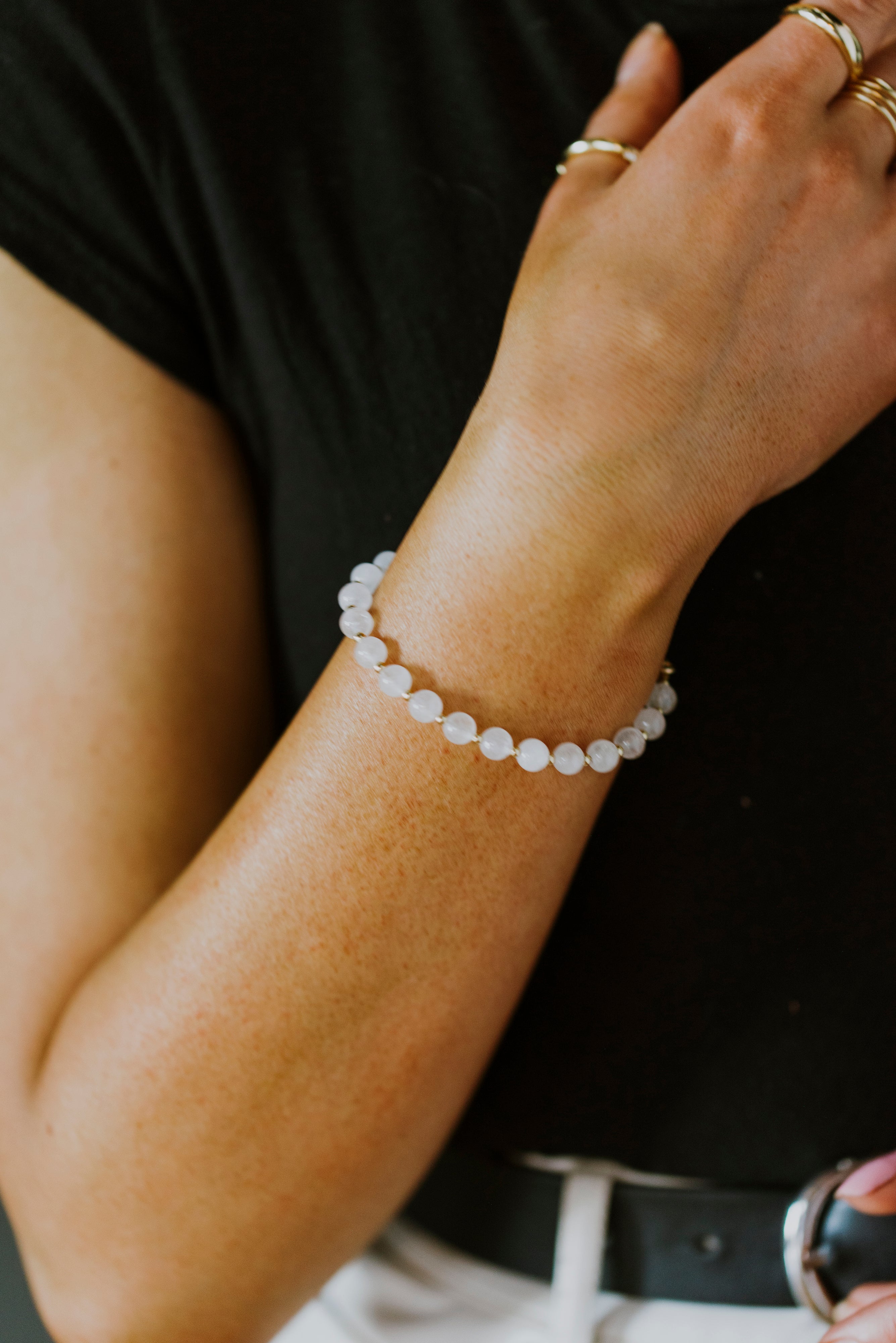 White Jade and Gold Filled Bracelet