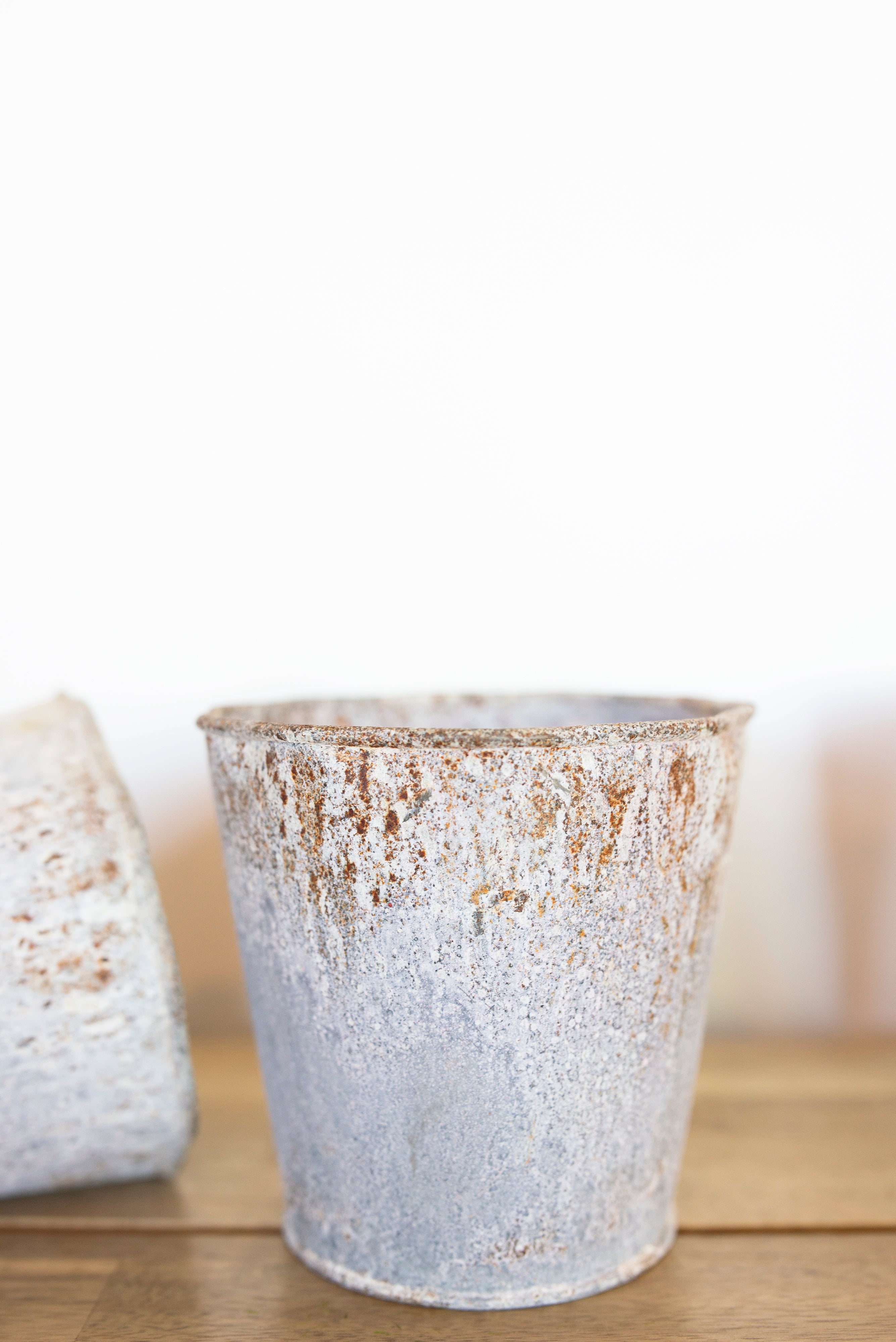 Grey Metal Vase + Scalloped Base