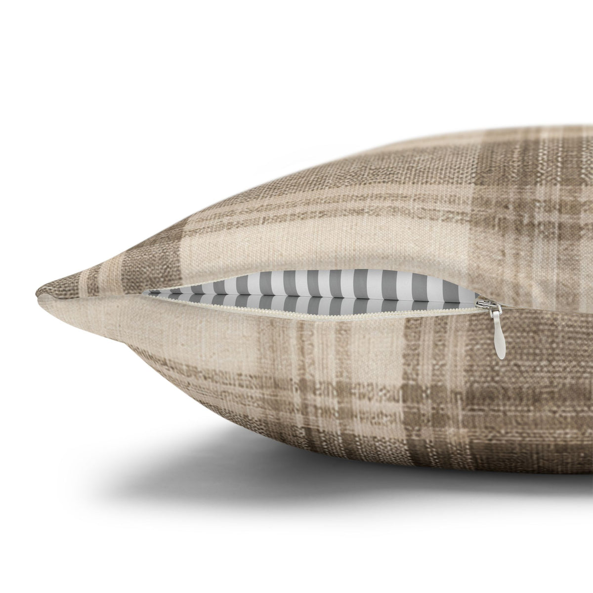Neutral Plaid Cushion Cover Pillowcase | Square Pillowcase, Beige Brown Plaid