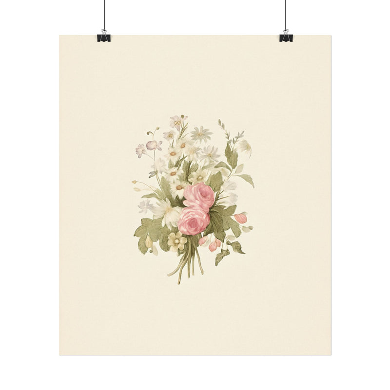 Vintage Roses Textured Watercolor Matte Poster