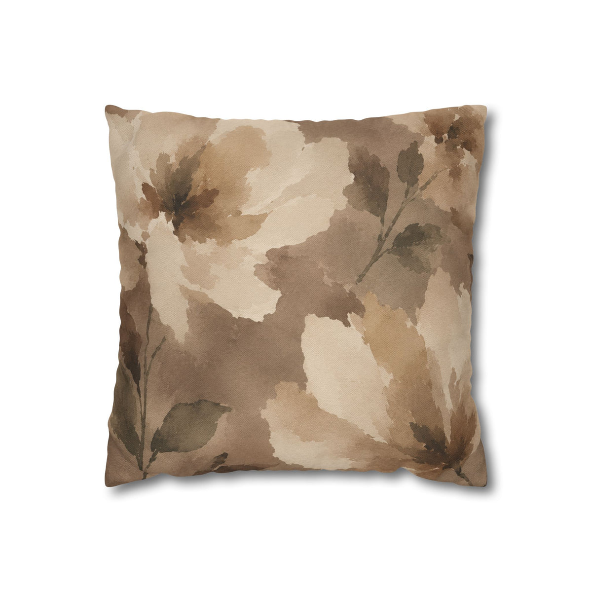 Neutral Watercolor Floral Pillowcase | Square Pillowcase, Beige Botanical Print