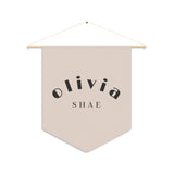 Custom Baby Girl Pennant Banner in Blush/Black Font curvey | Custom Name Nursery Pennant Banner