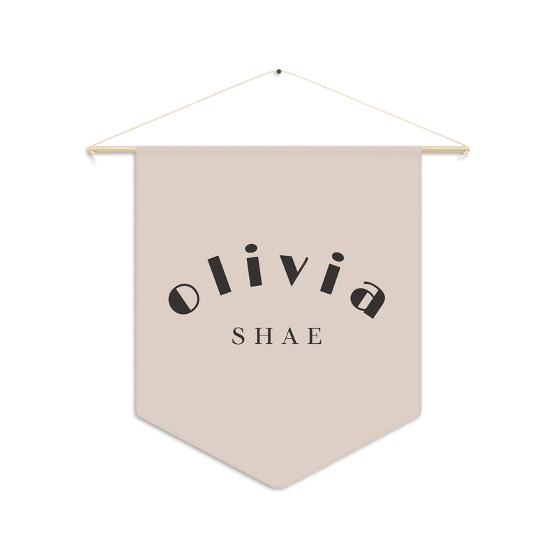 Custom Baby Girl Pennant Banner in Blush/Black Font curvey | Custom Name Nursery Pennant Banner
