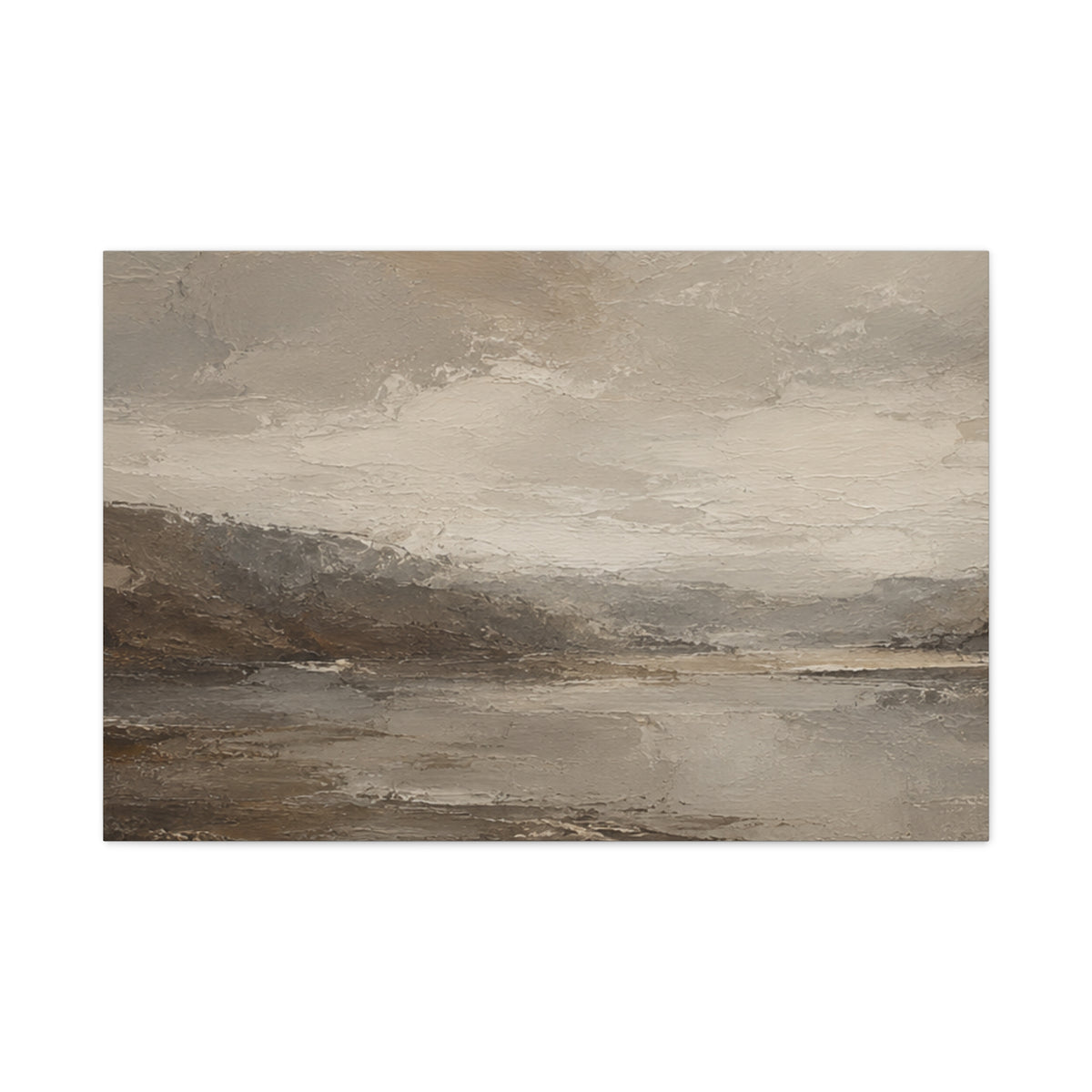 Neutral Misty Lake Landscape Canvas