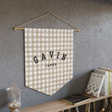 Custom Baby Pennant Banner in Black/Beige & White Gingham | Custom Name Nursery Pennant Banner