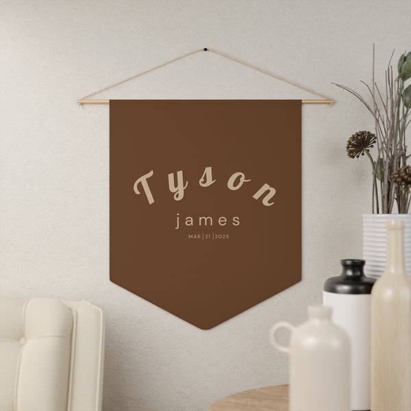 Custom Baby Pennant Banner in Dark Brown/Beige Curvey Font | Custom Name Nursery Pennant Banner