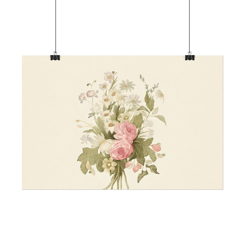 Vintage Roses Textured Watercolor Matte Poster