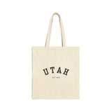 Utah Cotton Canvas Tote Bag in black , Eco-Friendly Shopping Bag, Gift for Travelers, Reusable Grocery Bag