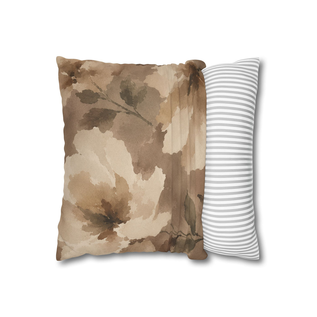Neutral Watercolor Floral Pillowcase | Square Pillowcase, Beige Botanical Print