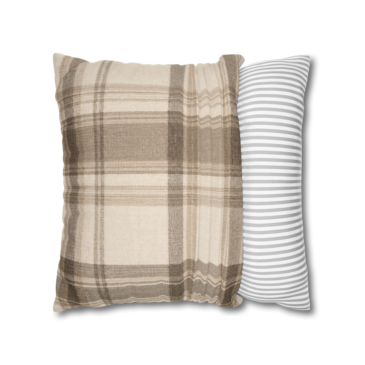 Neutral Plaid Cushion Cover Pillowcase | Square Pillowcase, Beige Brown Plaid