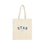 Utah Cotton Canvas Tote Bag in blue, Eco-Friendly Shopping Bag, Gift for Travelers, Reusable Grocery Bag