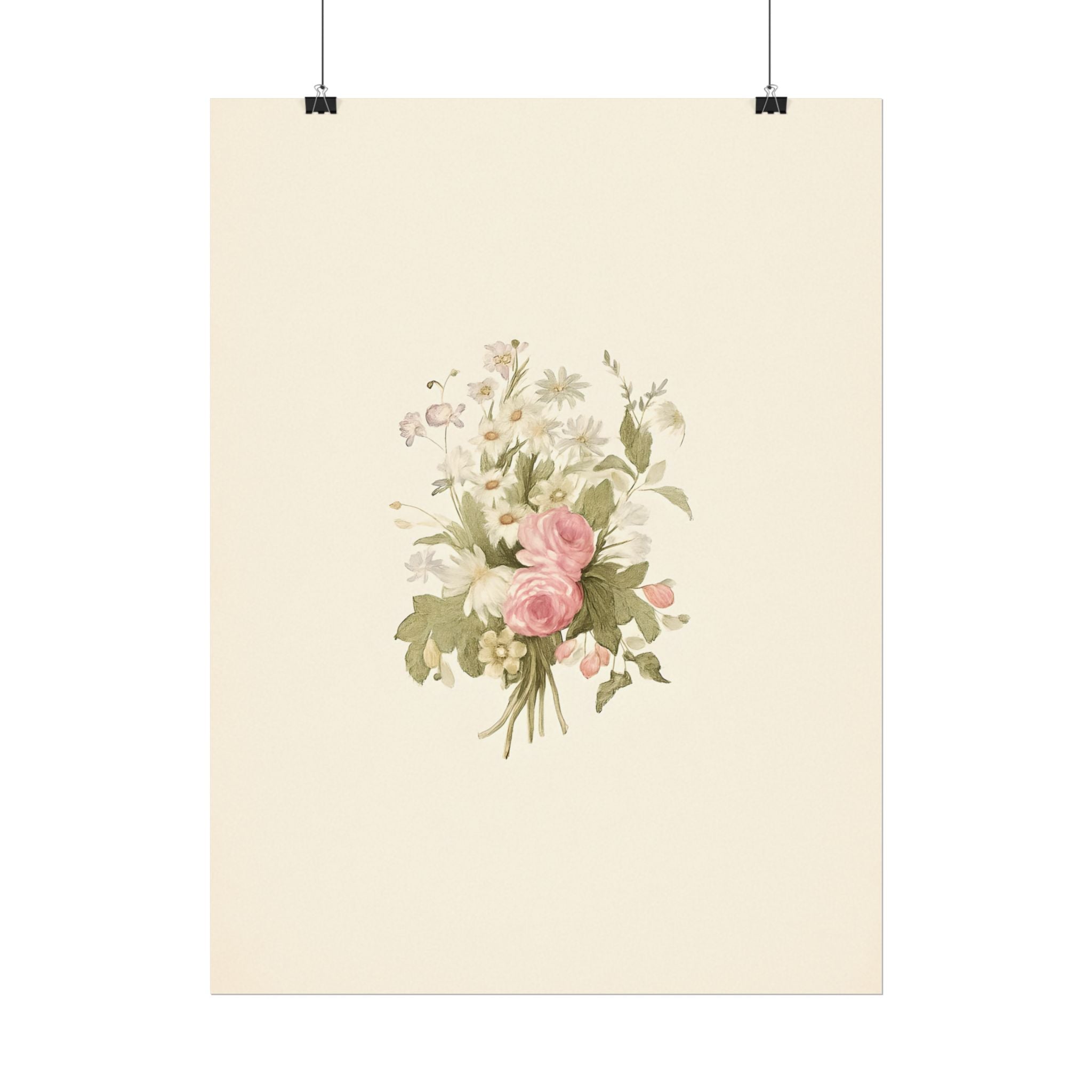 Vintage Roses Textured Watercolor Matte Poster