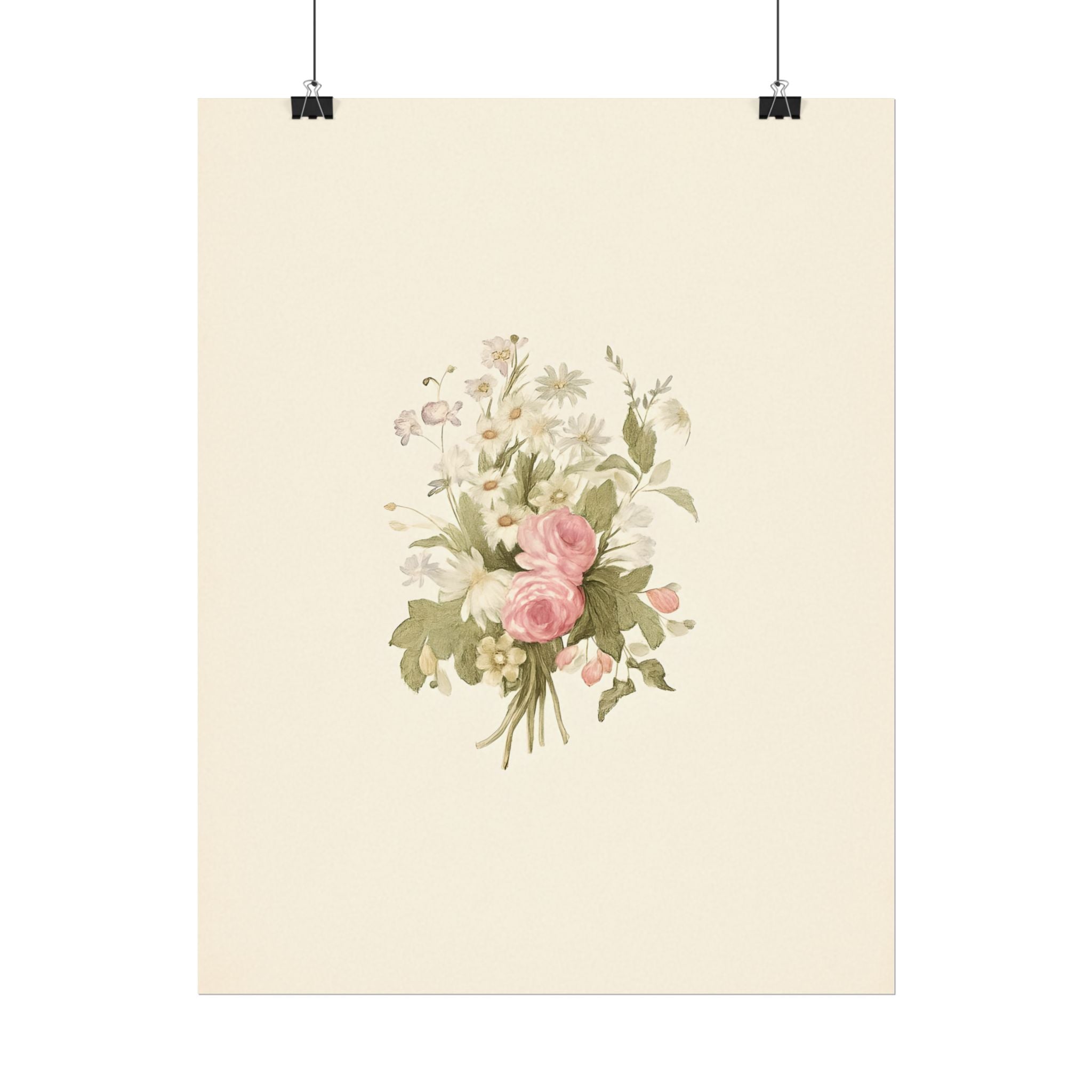 Vintage Roses Textured Watercolor Matte Poster