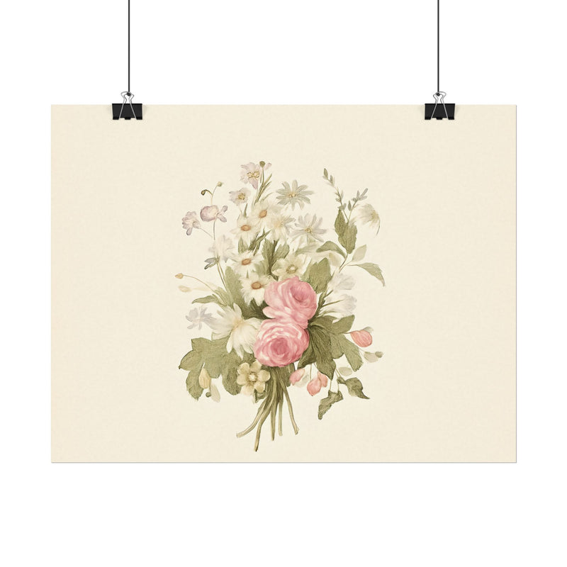 Vintage Roses Textured Watercolor Matte Poster